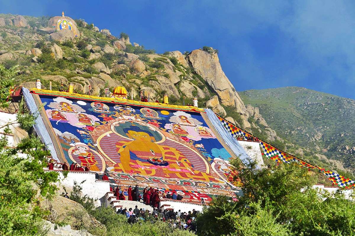 Thangka Unfolding at Drepung during Shoton Festival