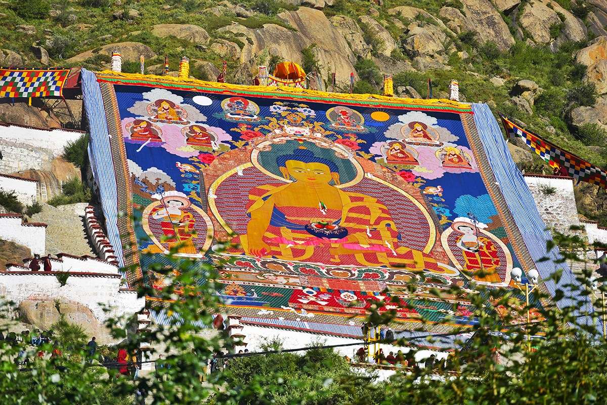 Thangka Unfolding at Drepung during Shoton Festival