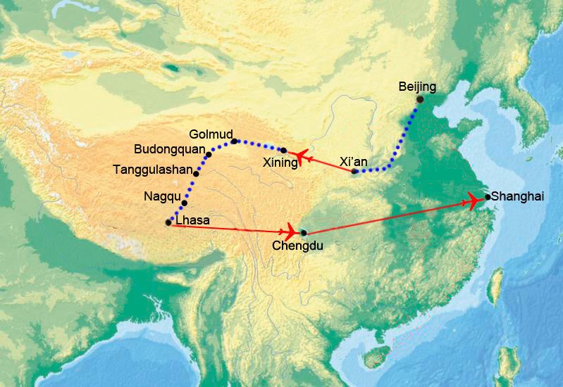 China Highlights with Tibet Train from Xining to Lhasa
